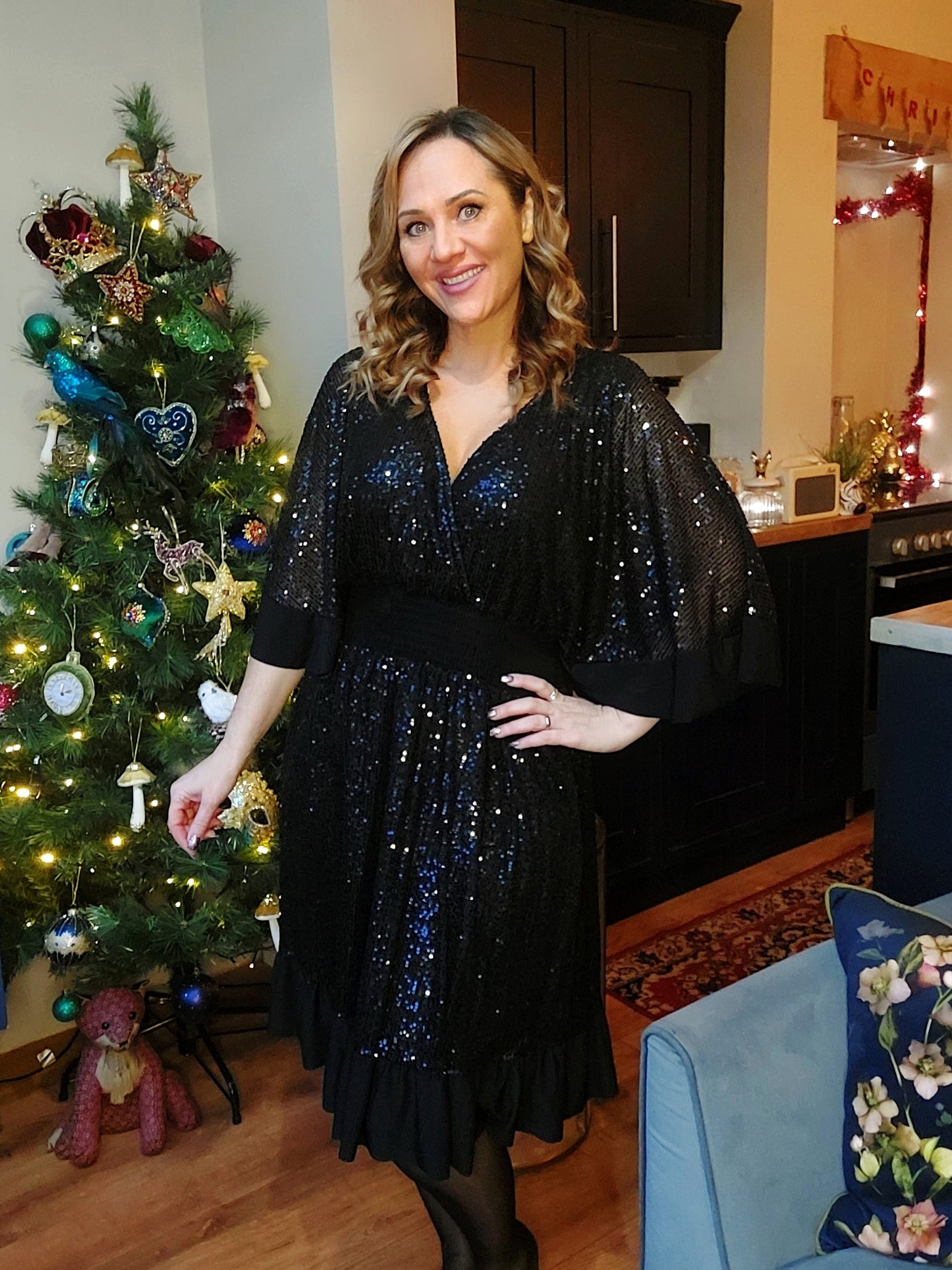 DIVA Black Sequin Midi Dress 10-18/20