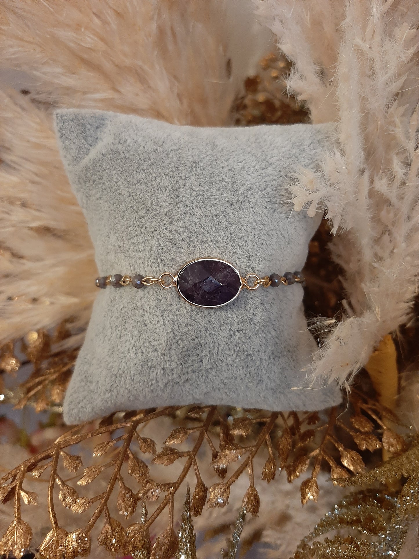 D & X Purple Glass Crystal Beaded Bracelet