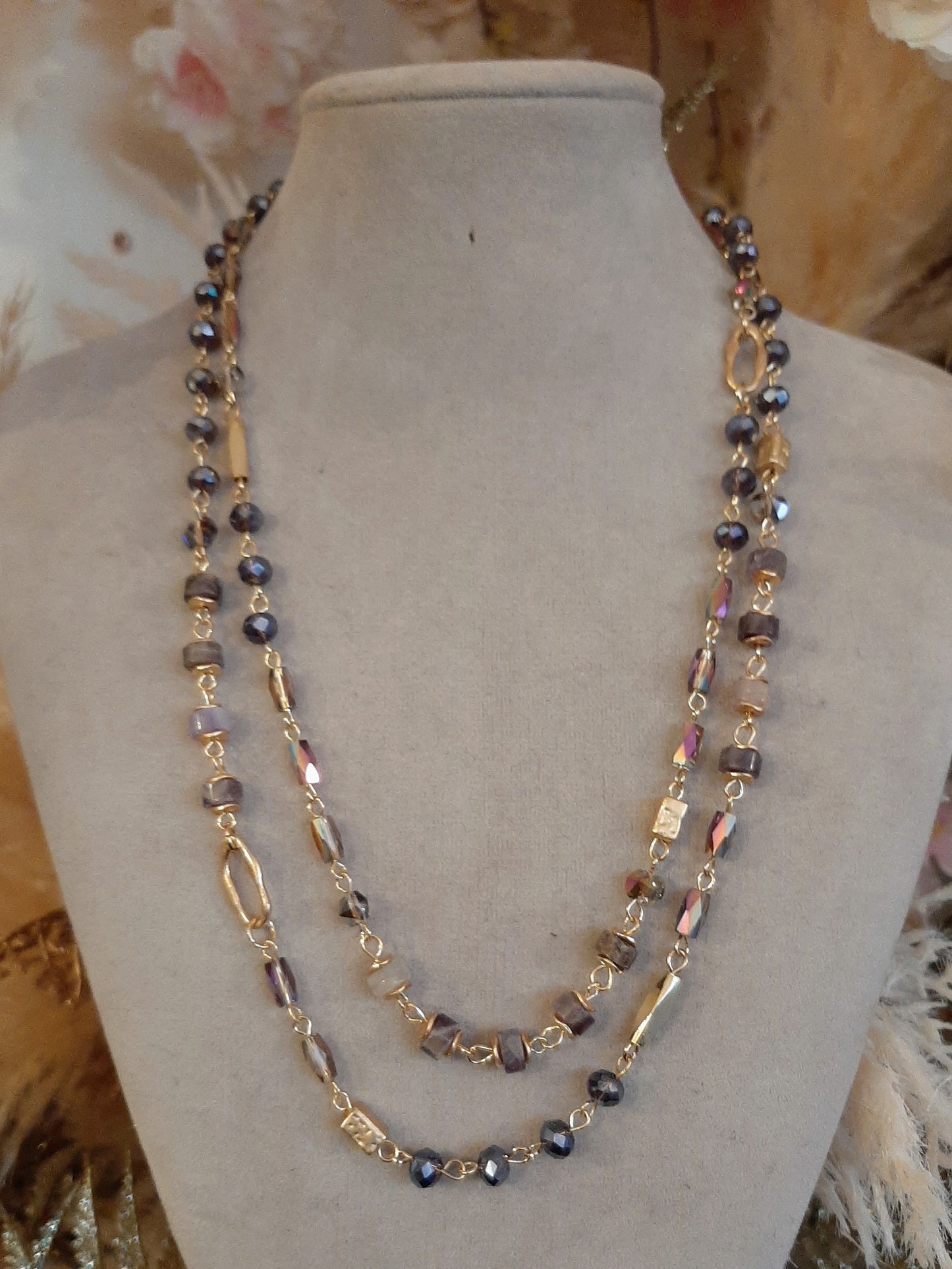 MULTI LAYER SEMI PRECIOUS CRYSTAL NECKLACE