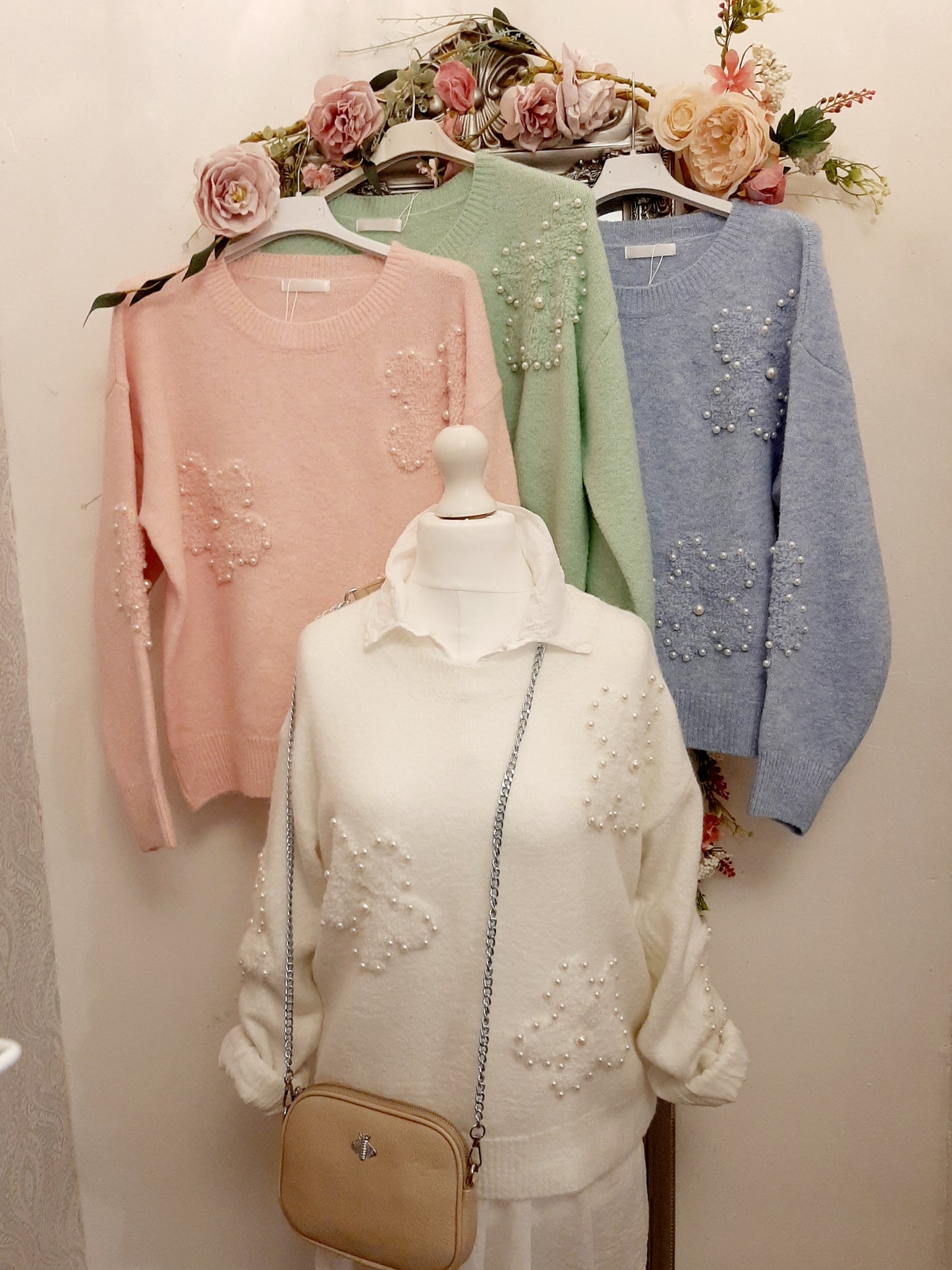 The Sophia Knit-Embellished Pearl Soft Jumper-Powder Blue 8-16