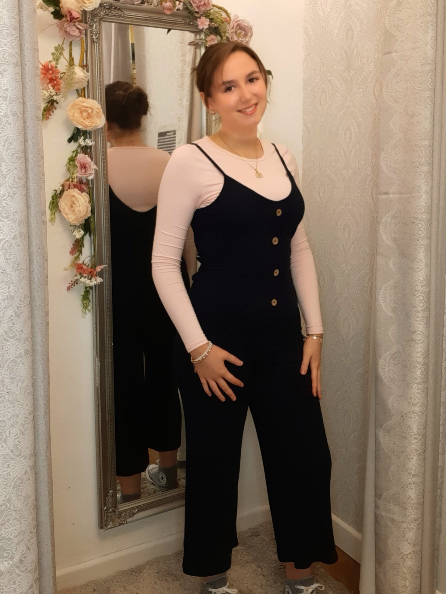 The The Jennie Ribbed Jumpsuit- Navy 8-12