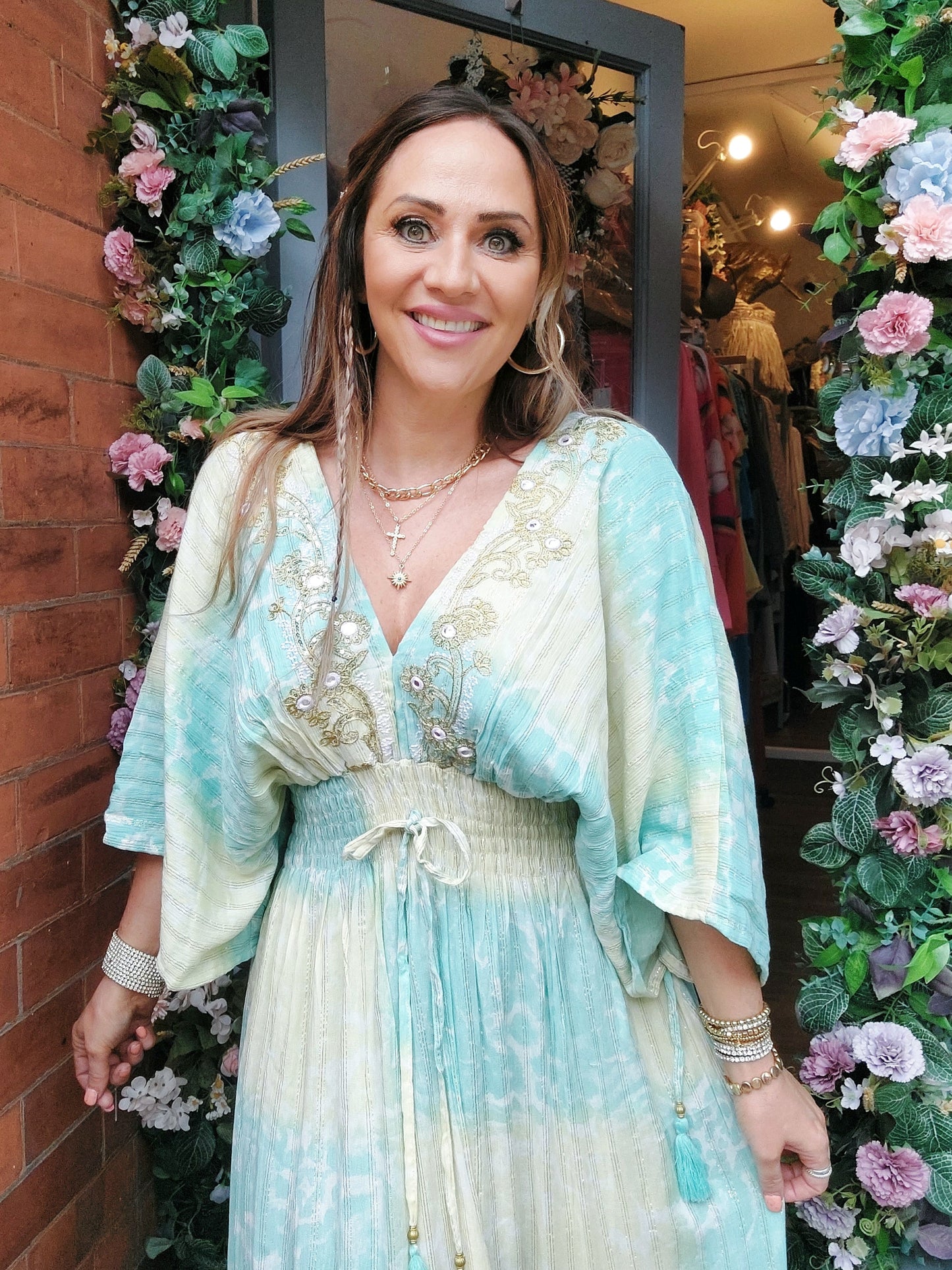 The Jocelyn 3 Maxi Dress-Turquoise & Lemon Size 12-18/20