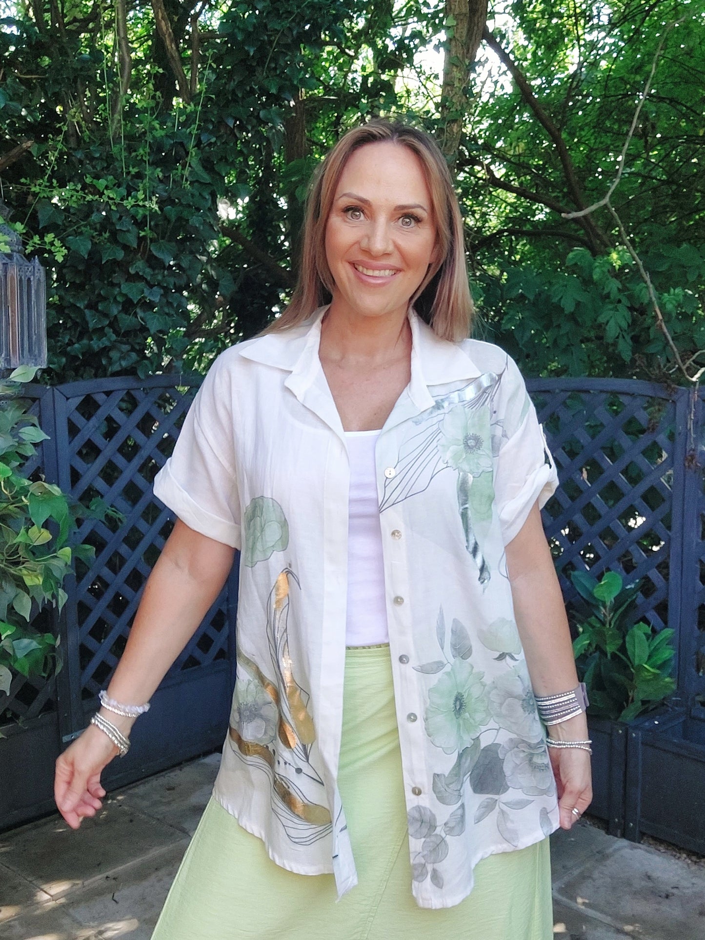 Floral Metallic Linen Shirts 8-16