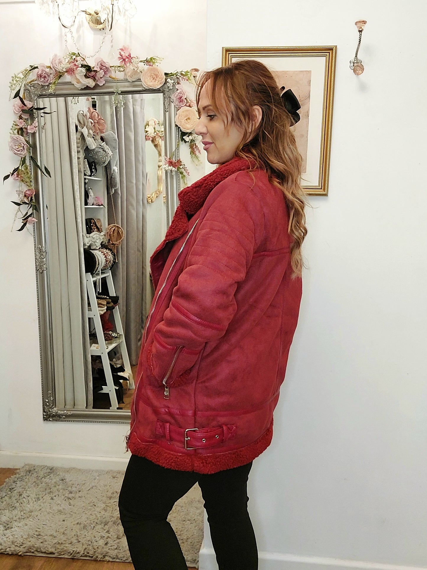 Berry Red Aviator Fleece Coat 8-18