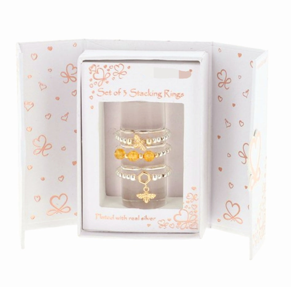 Boxed Real Silver & Gold Plated Stacking Rings-Bee