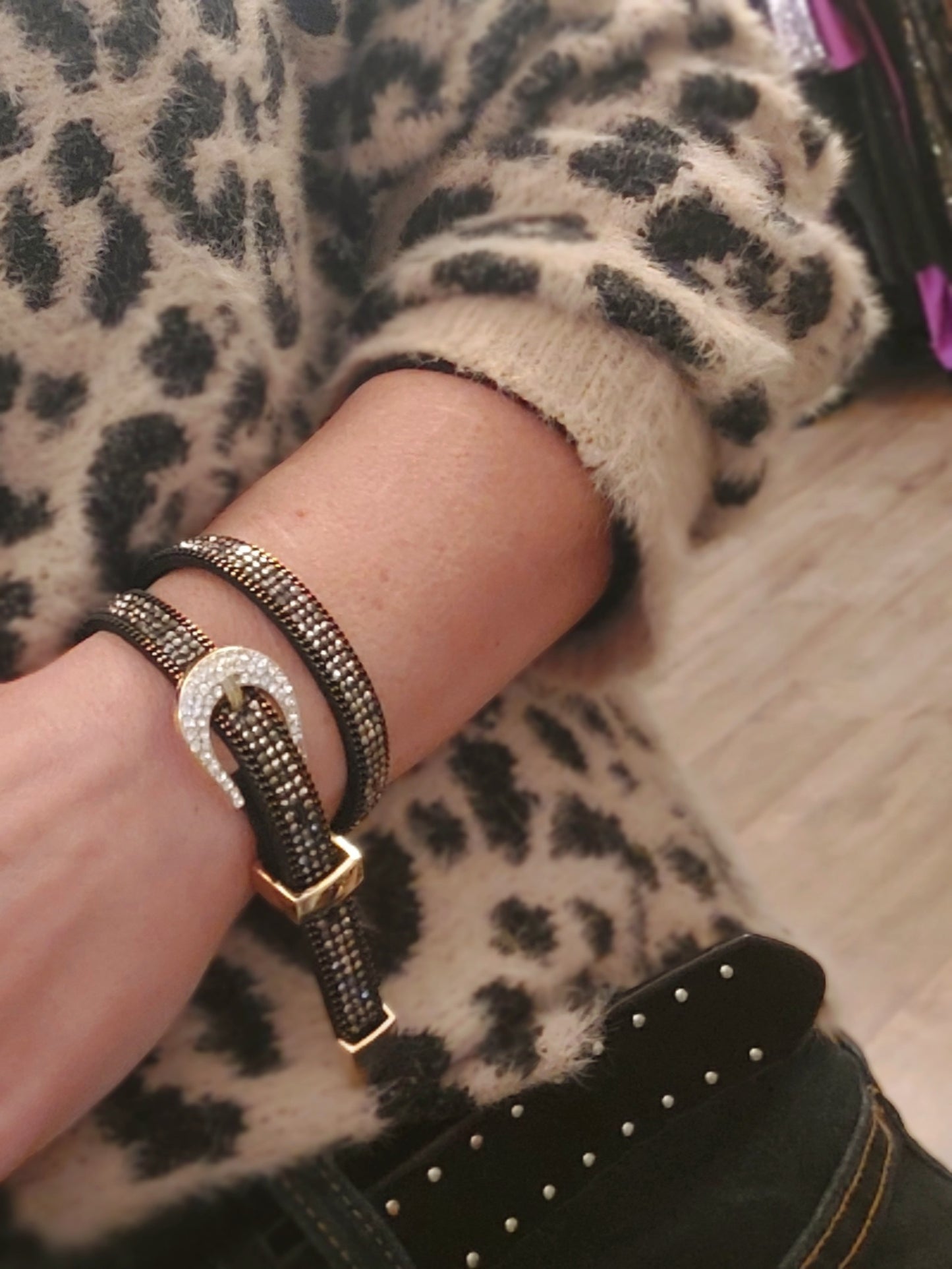 Black Silver Wrap Buckle Bracelet