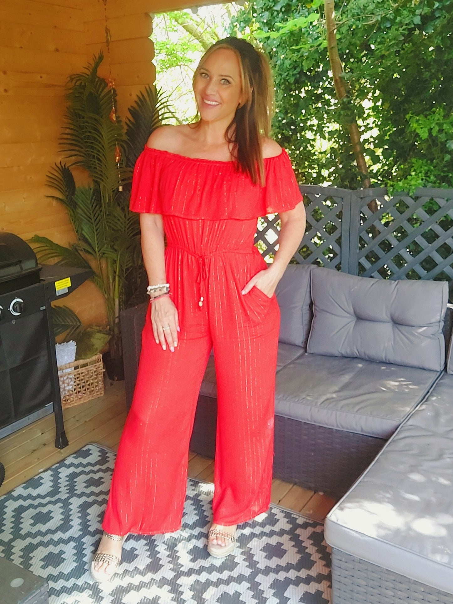 **SALE ** Topicana Red & Gold Bardot Jumpsuit-Various Sizes