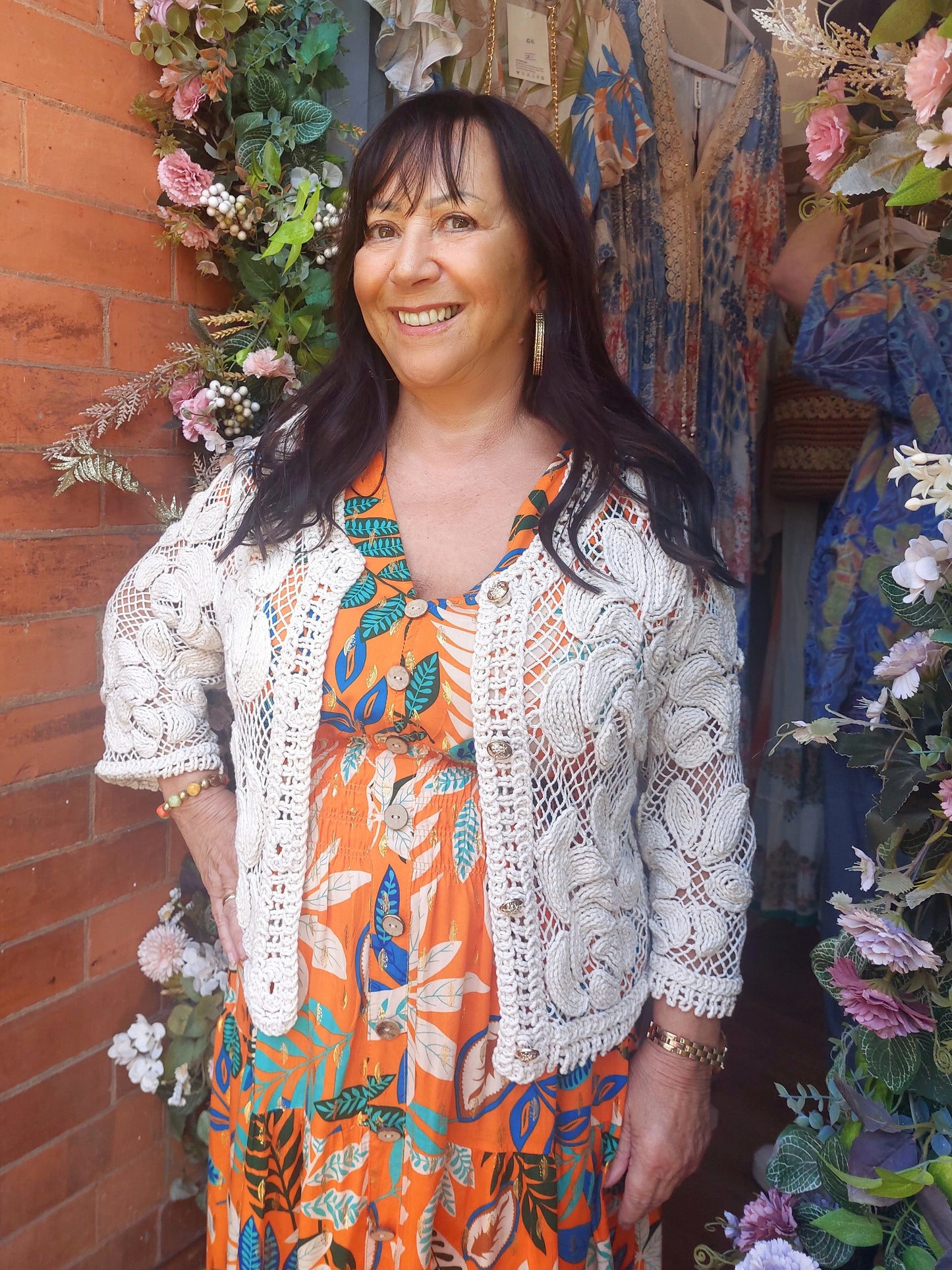 Cream Crochet Pearl Button Cardigan