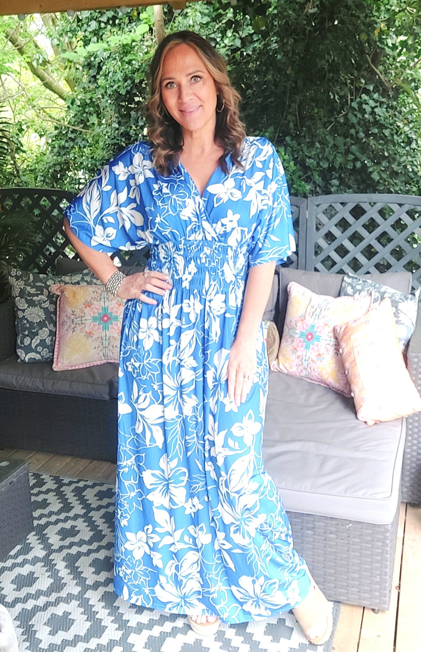 Blue Floral Stretchy Maxi Dress-3 Colours Available. Size 10-20