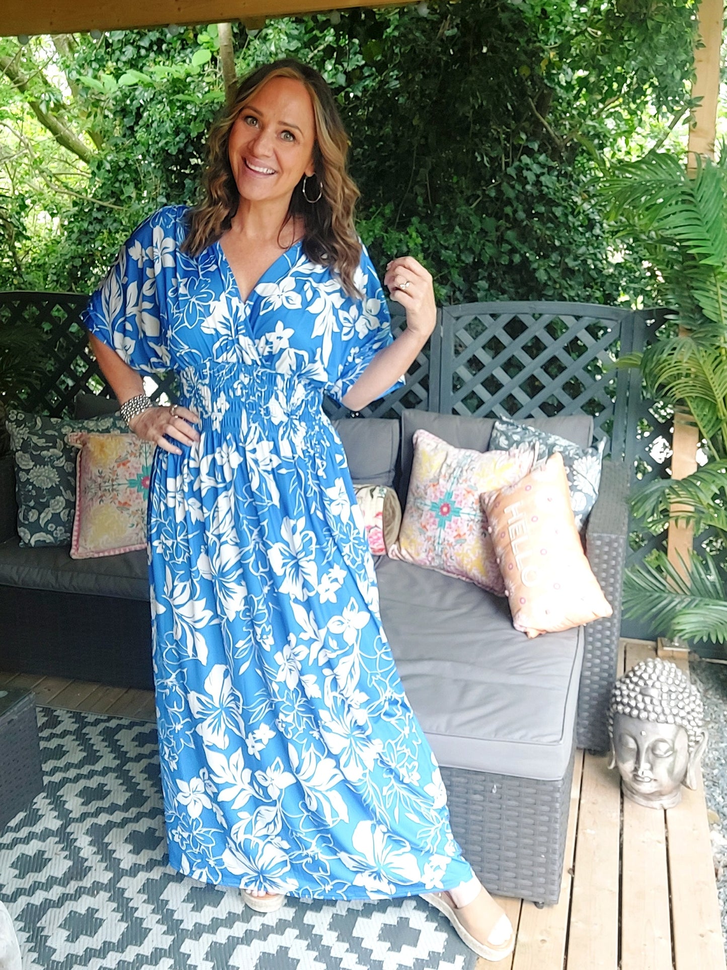 Blue Floral Stretchy Maxi Dress-3 Colours Available. Size 10-20