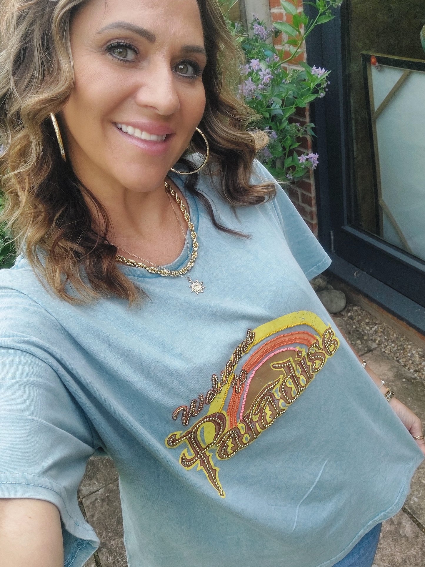 **SALE** Embellished 'Welcome to Paradise' Faded Tshirt 8-18