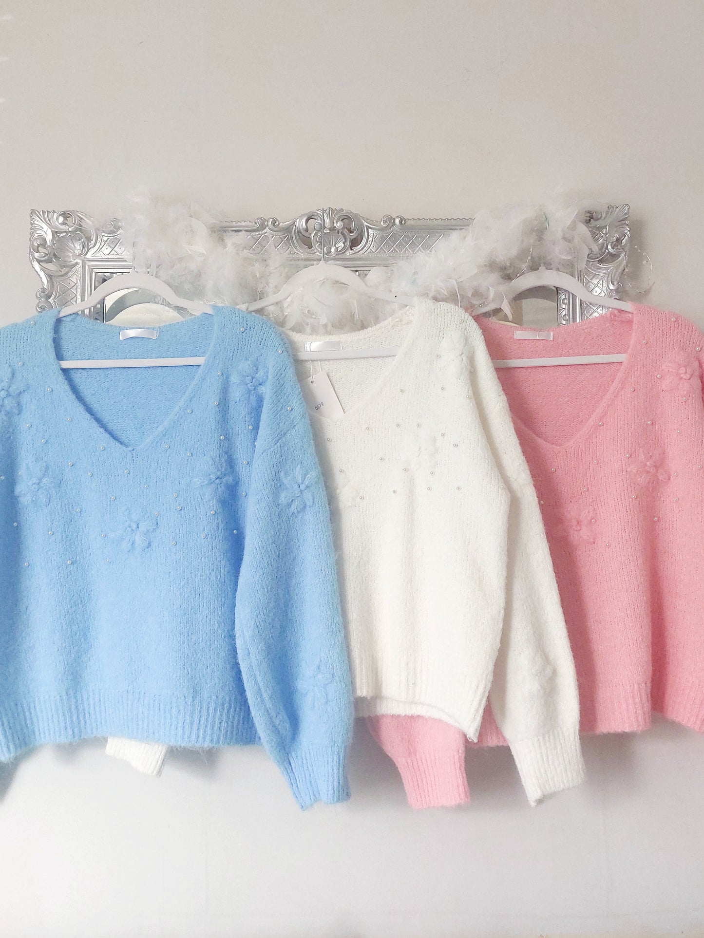 3D Pearl Daisy Fluffy Vneck Jumper-Various Colours 8-16