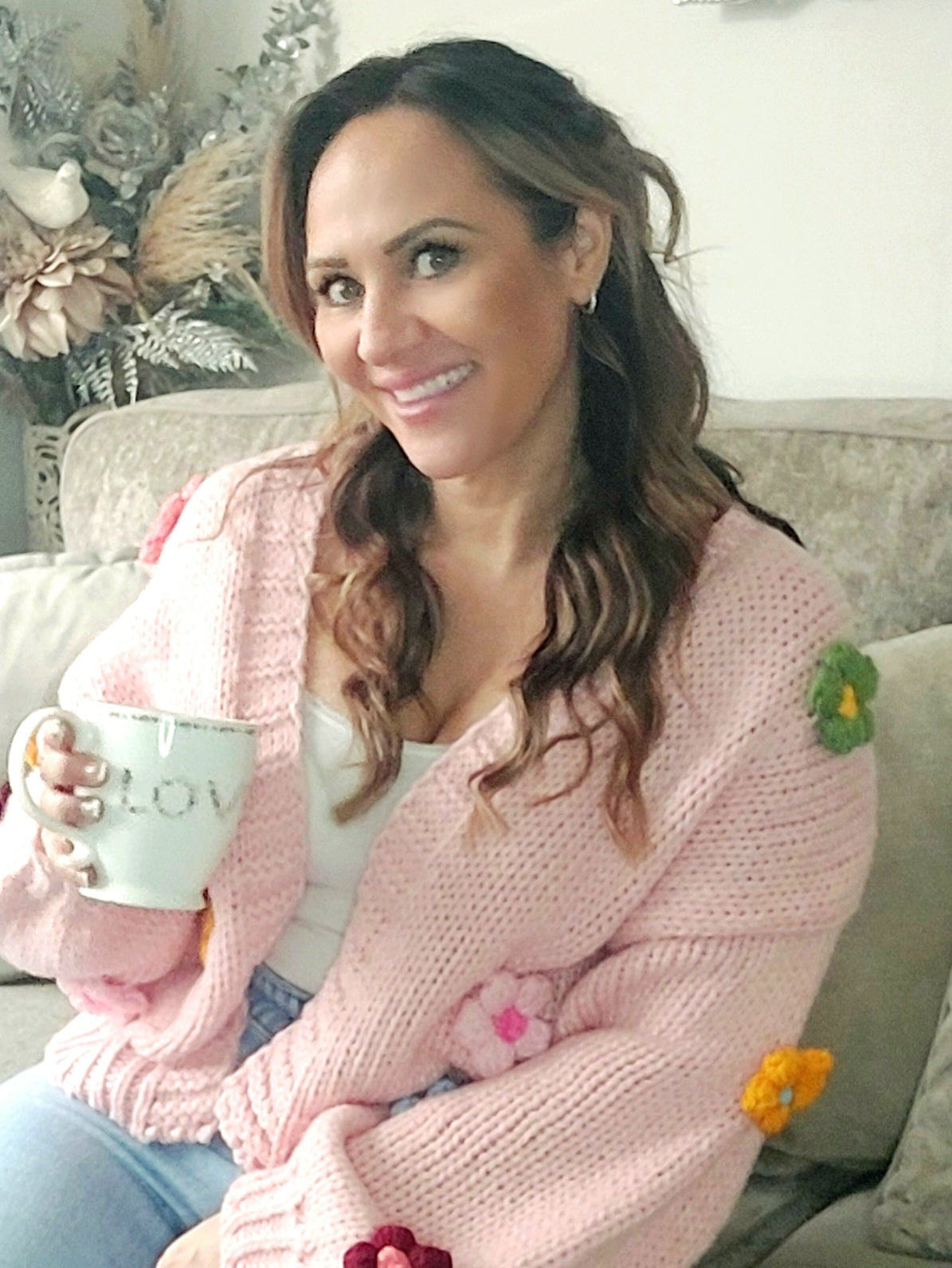 3D Daisy Chunky knit Cardigan-Pink 8-14