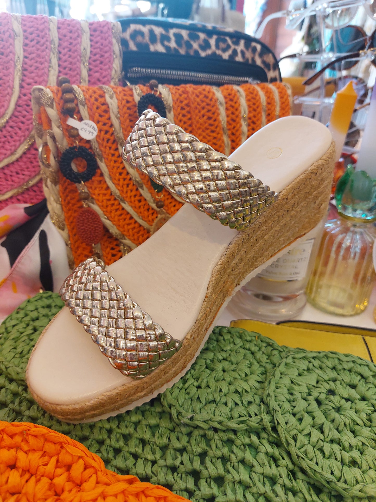 Gold Woven Wedge Sandles