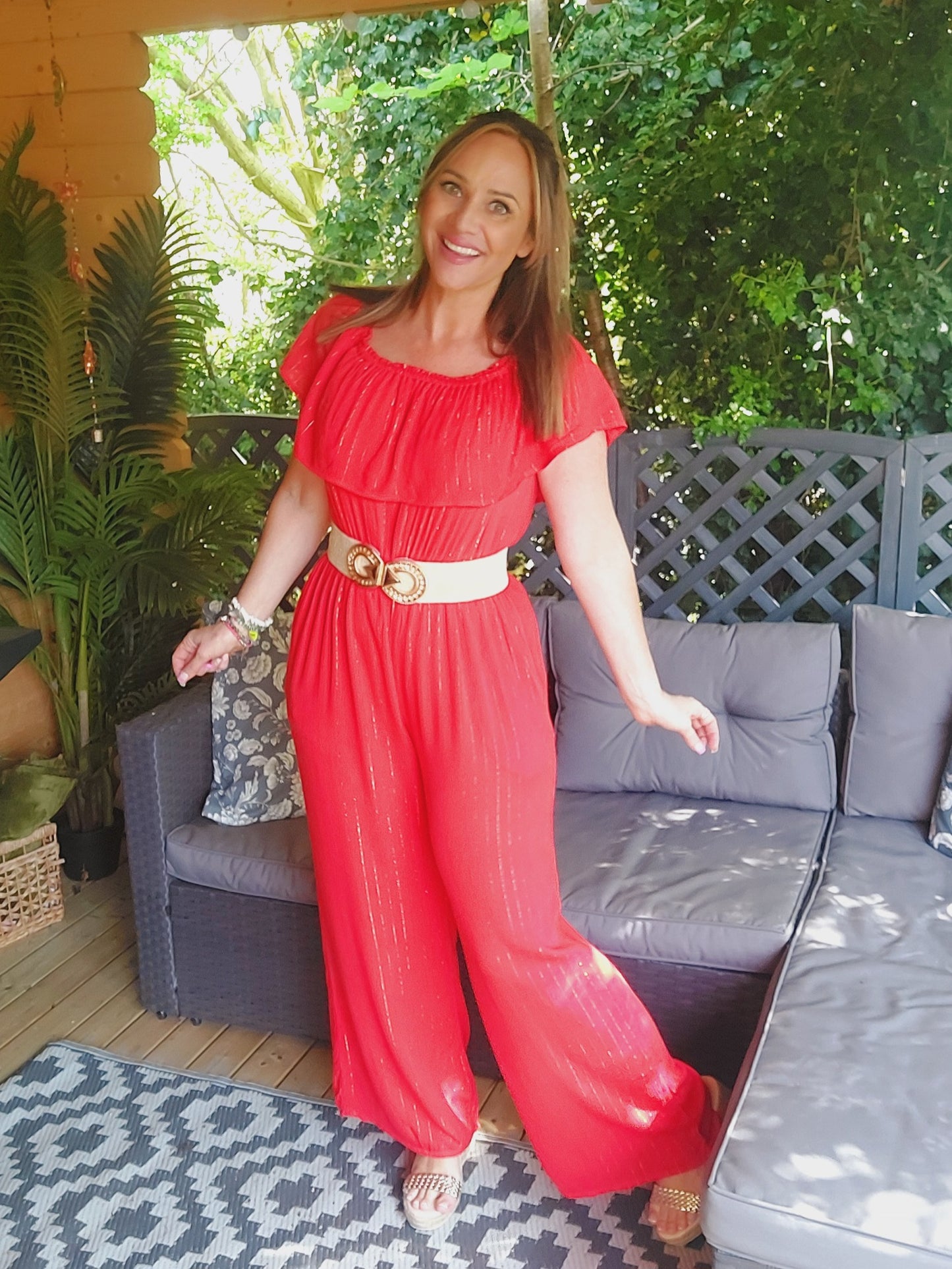 **SALE ** Topicana Red & Gold Bardot Jumpsuit-Various Sizes