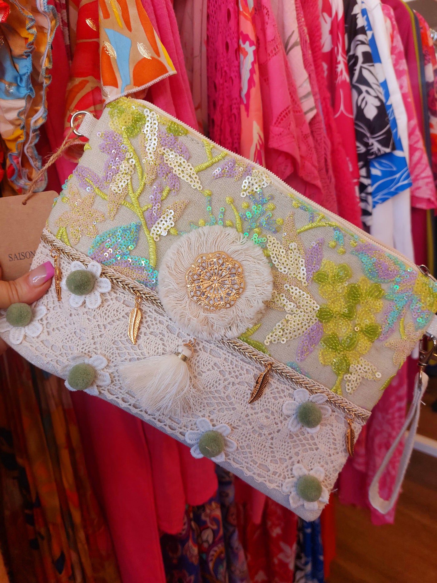 Boho Crossbody Bag-Lime