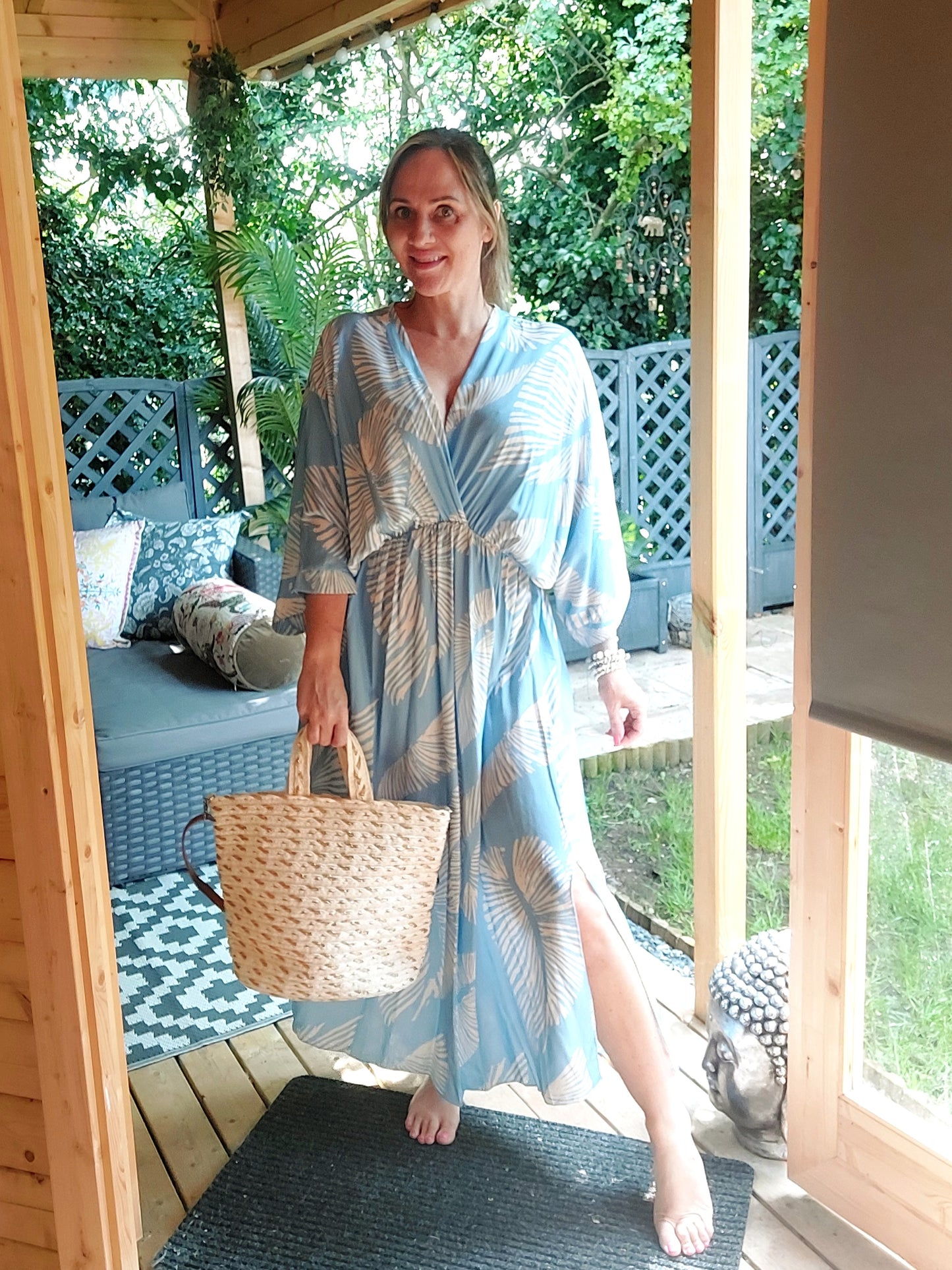 Blue & White Palm Print Midi/Maxi Fits size 12-18