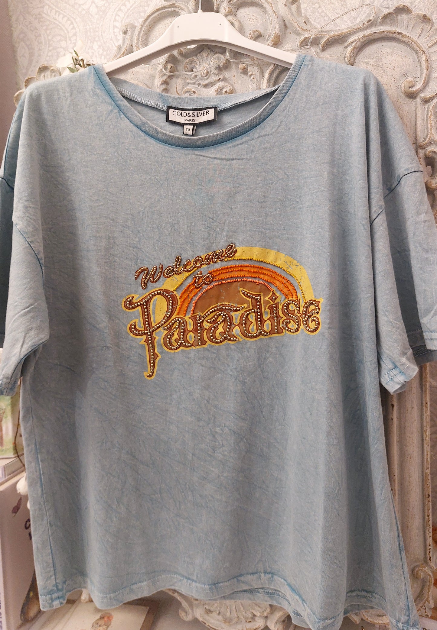 **SALE** Embellished 'Welcome to Paradise' Faded Tshirt 8-18