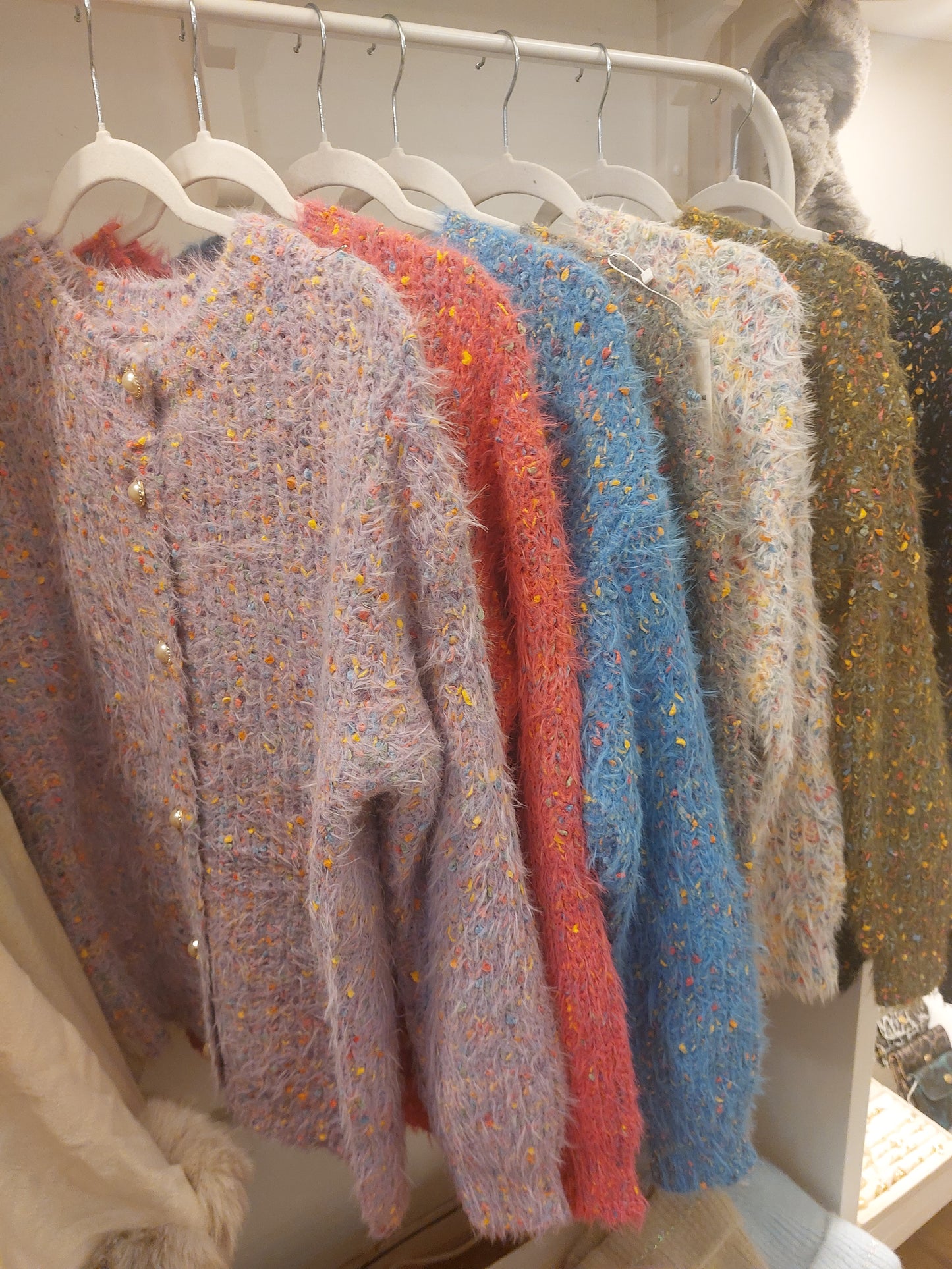Popcorn Fluffy Pearl Button Cardigans - Various Colours & Sizes