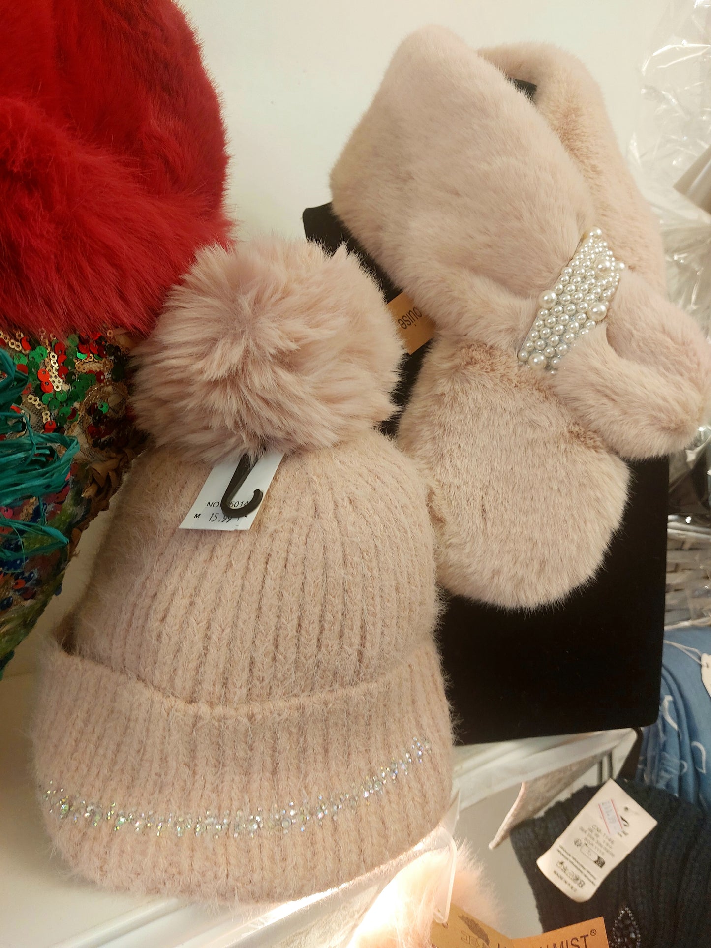 Embellished Rhinestone Pom Pom Hats- Various Colours