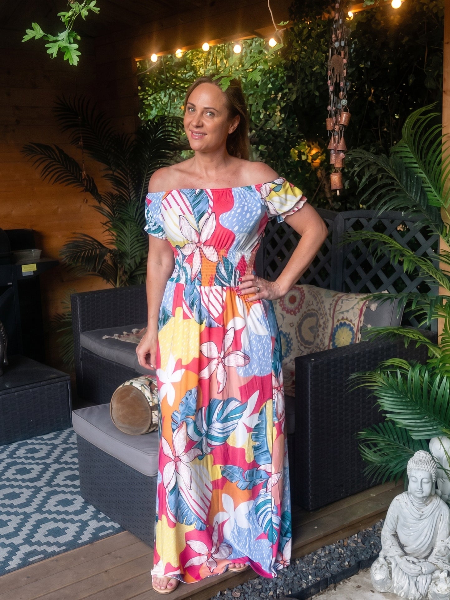 Abstract Tropical Maxi Dress 8-14 small 16