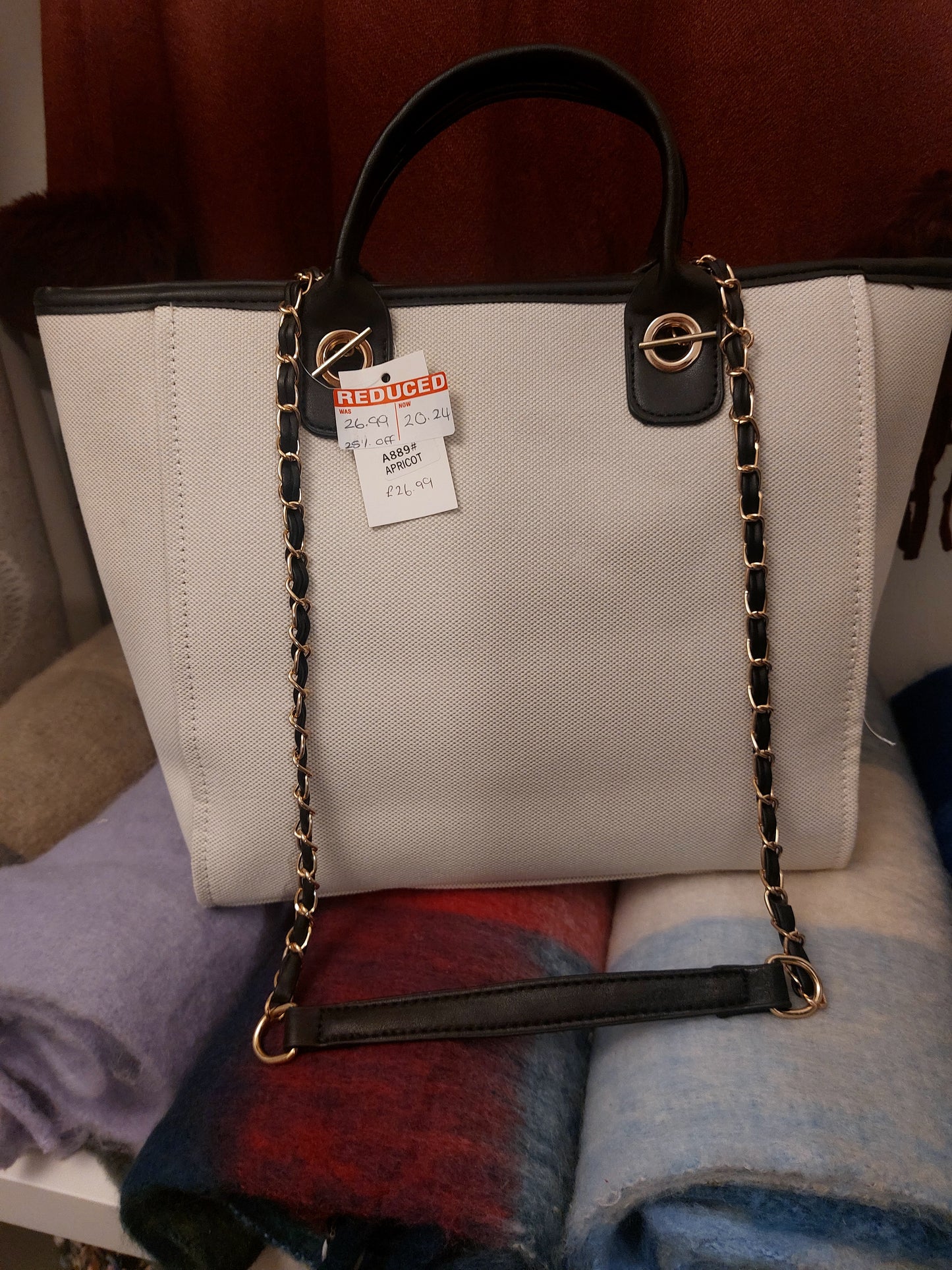 Large Shopper Bag-Zipper-Cream & Black