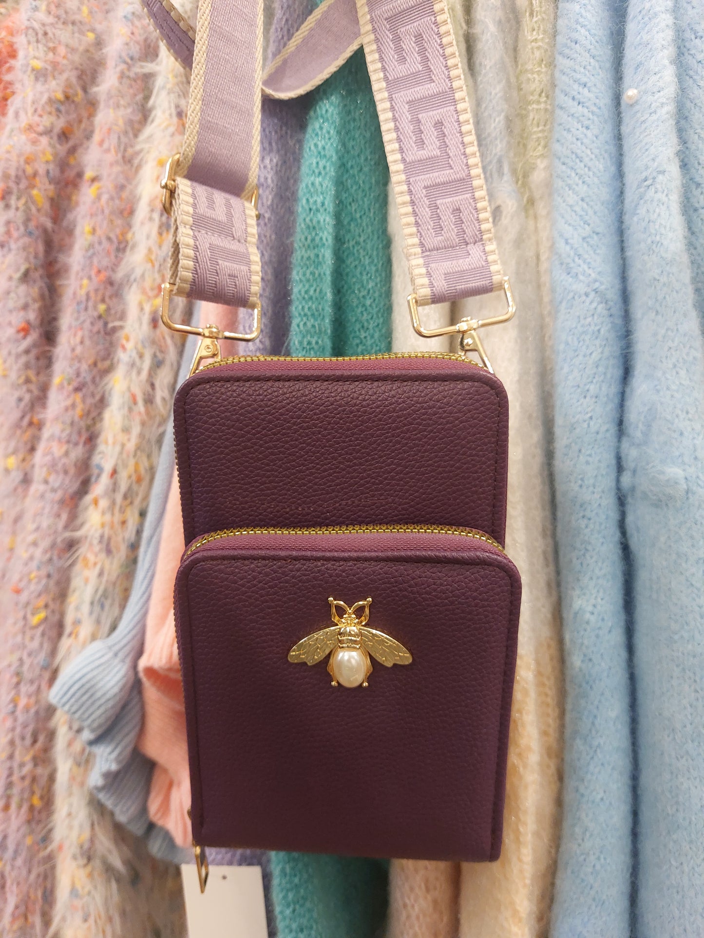 Bee Mobile Crossbody Bag-Purple