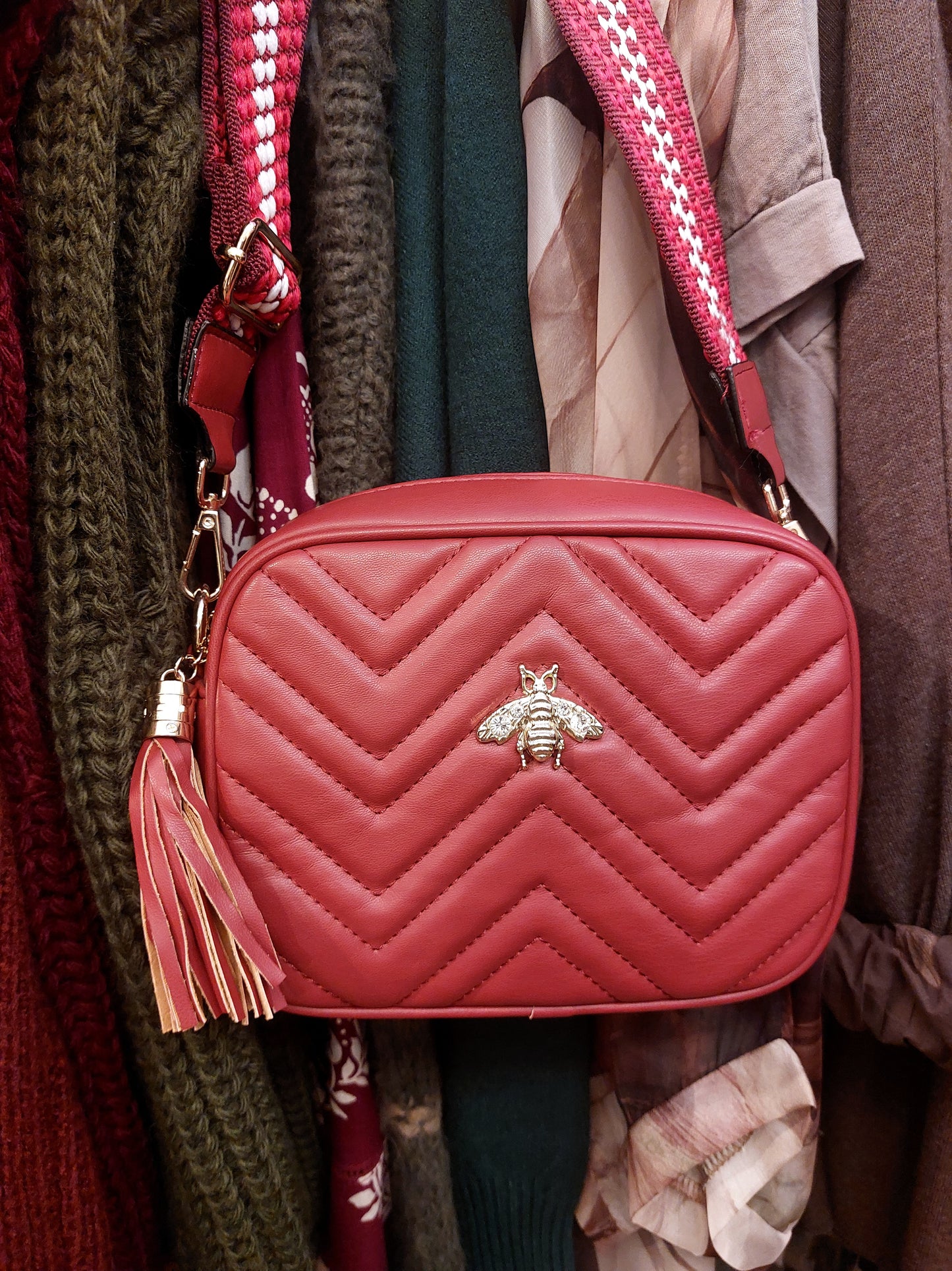 Bee Crossbody Bag-Burgandy Red