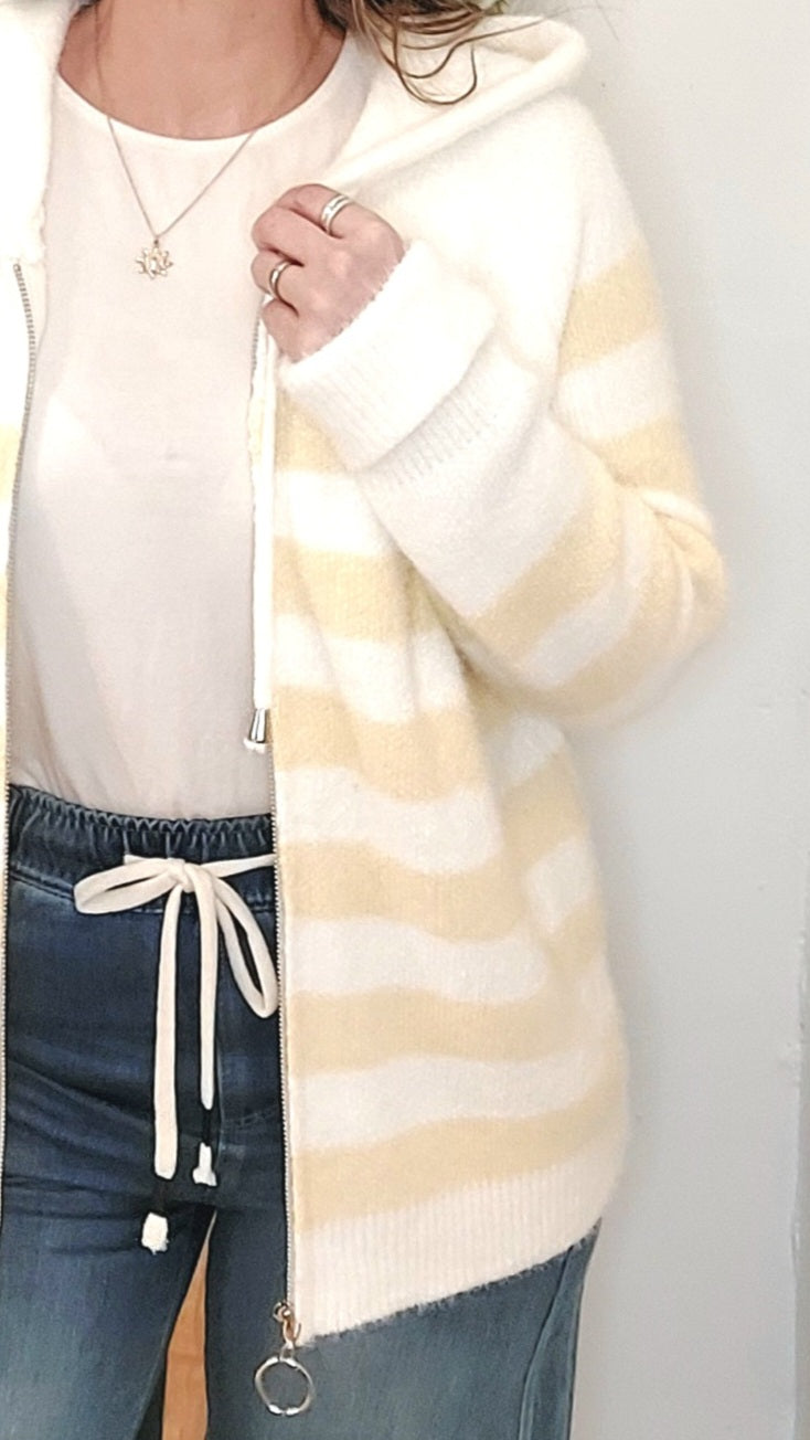 Yellow Fluffy Hoodie & Zip Cardigan-Various Sizes