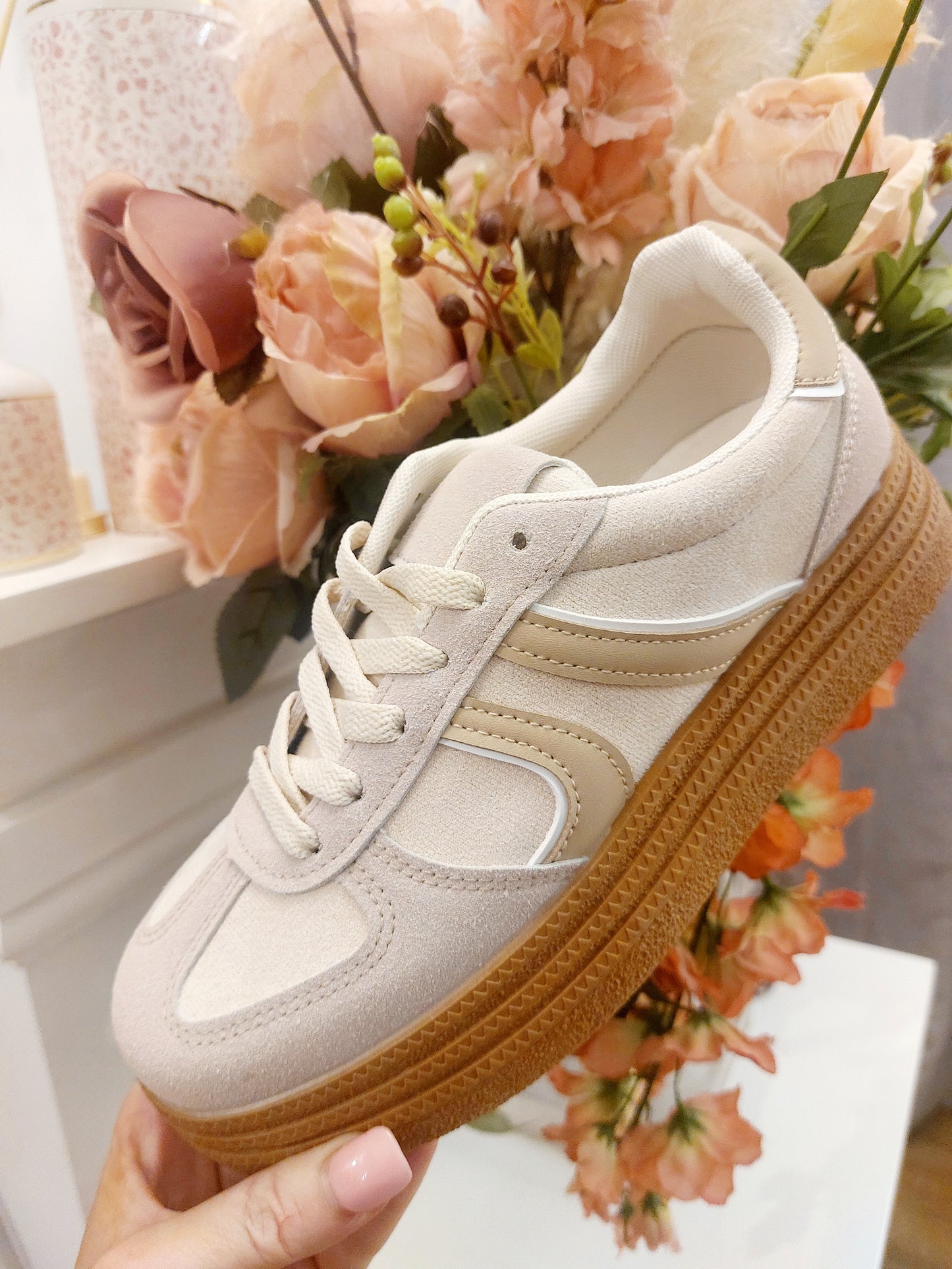 The Retro Trainer-Beige-Regular to Wide Fit