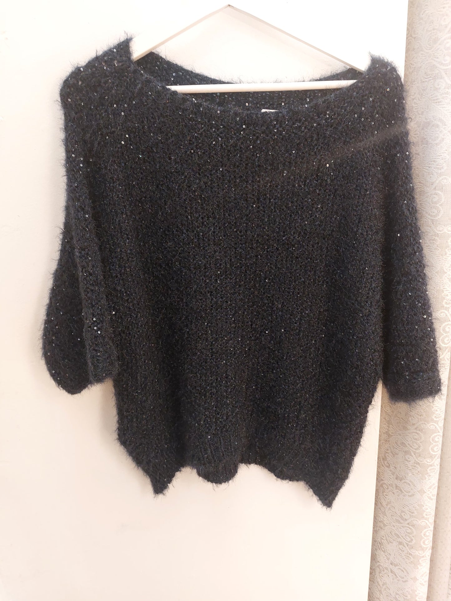 Navy- Sequin Speckled Fluffy 3/4 Jumper 8-16