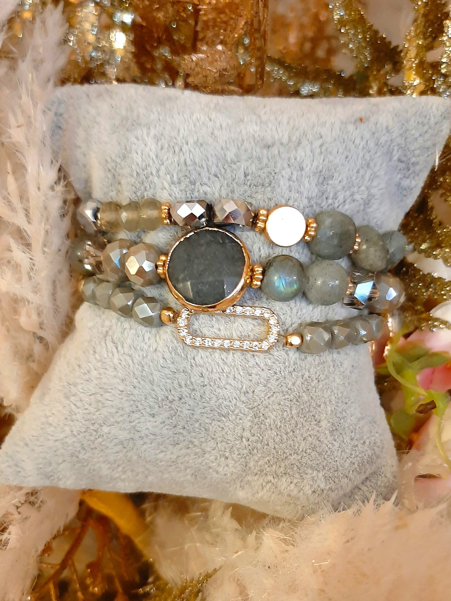 3 STRAND NATURAL STONE BRACELET