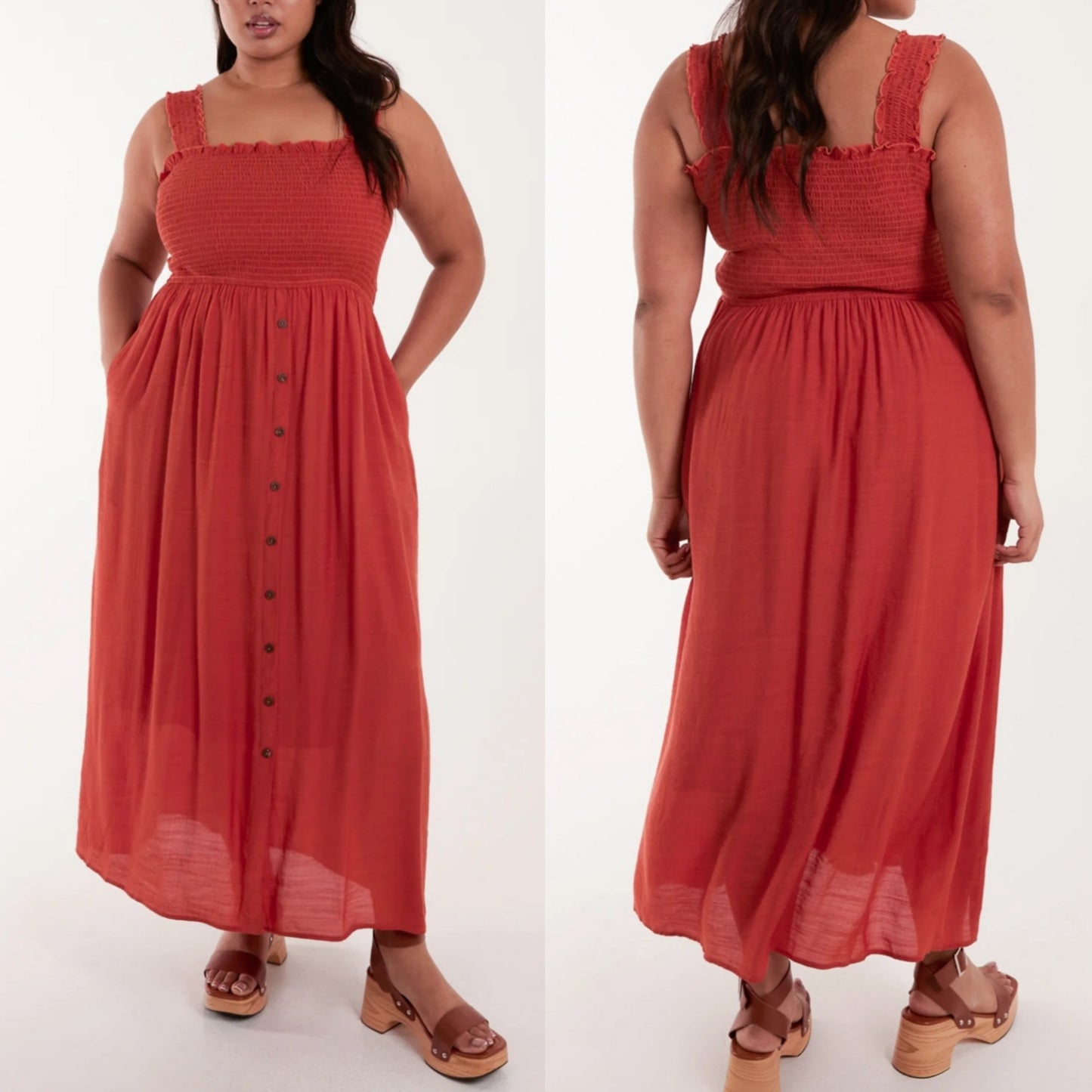 Rust Dress-Sheered Elasticated Maxi-Various Sizes
