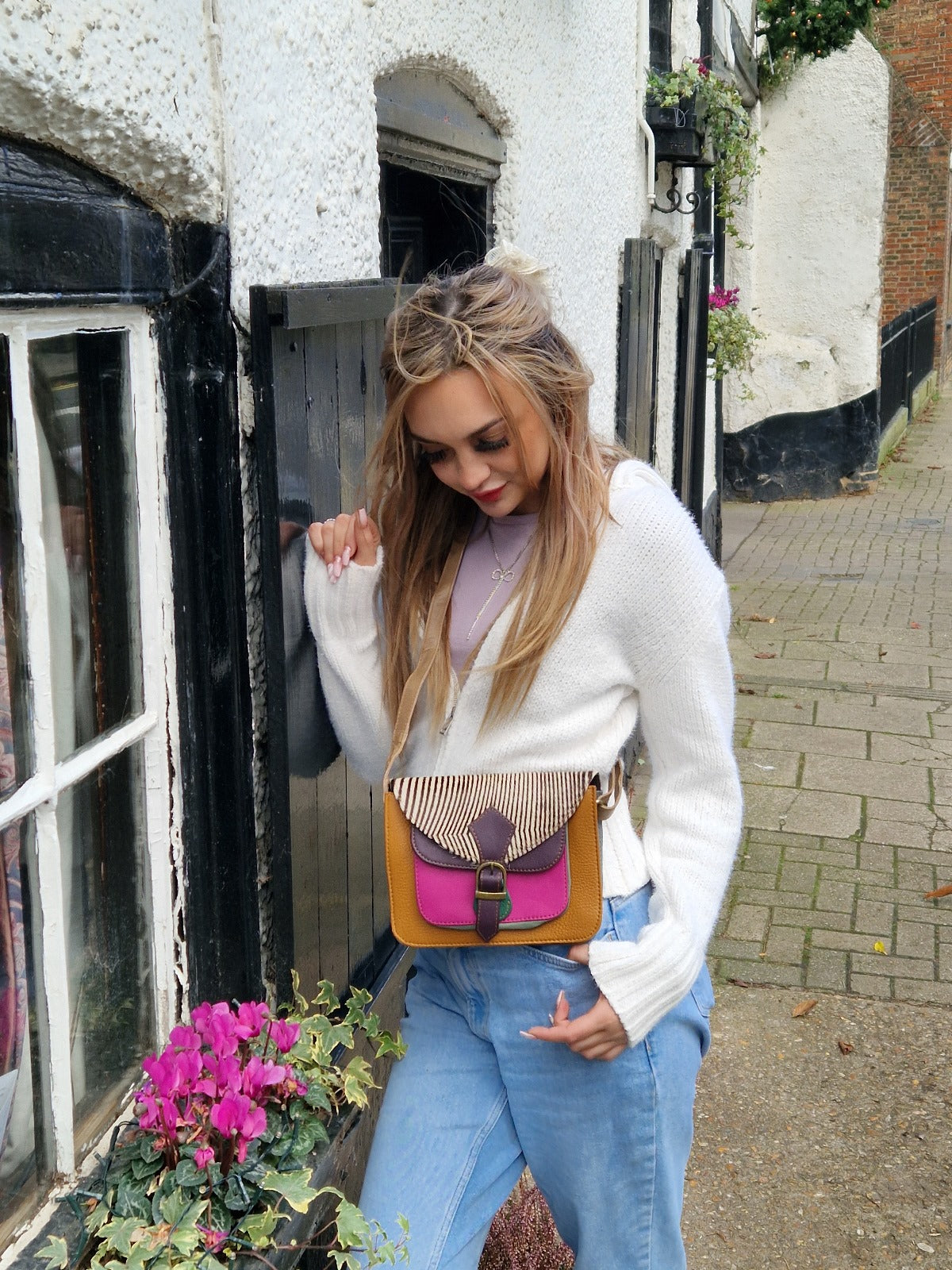 Farida-Hand Made Recycled leather Crossbody Satchel bag