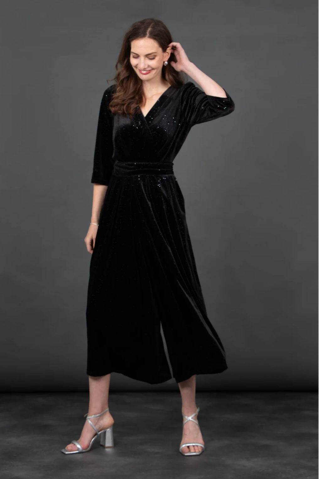 Black Shimmer Velvet Jumpsuit-Various Sizes