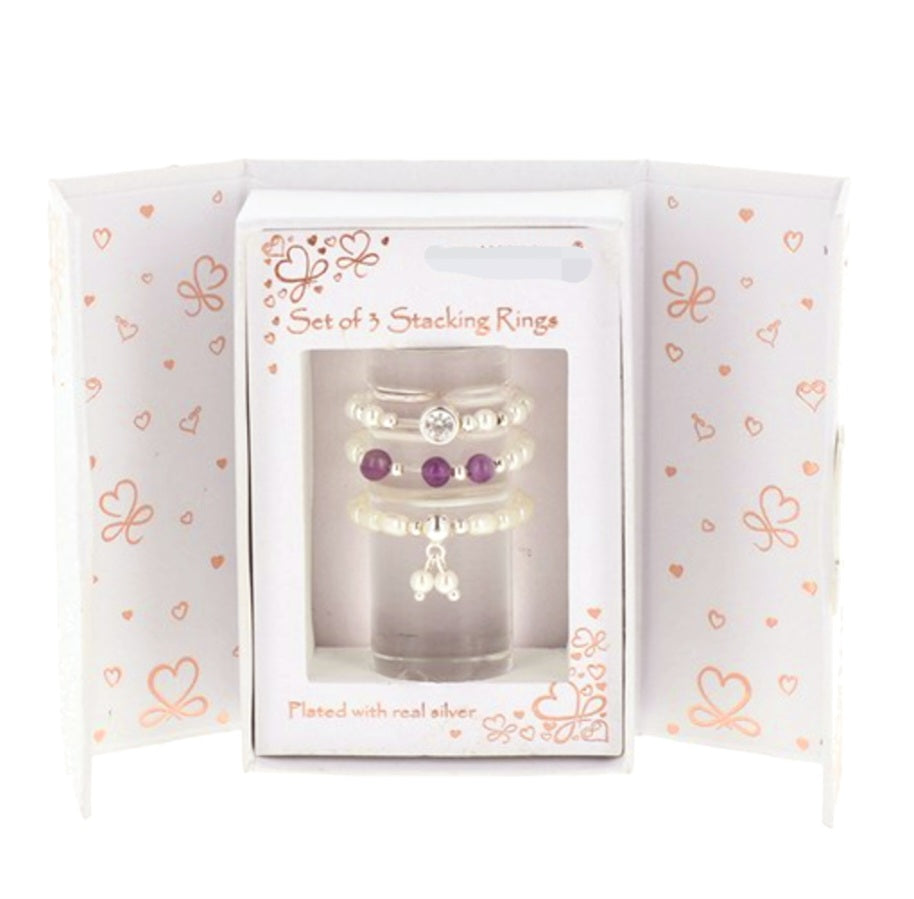 Plated with REAL Silver. Beaded Charm Stacking Rings