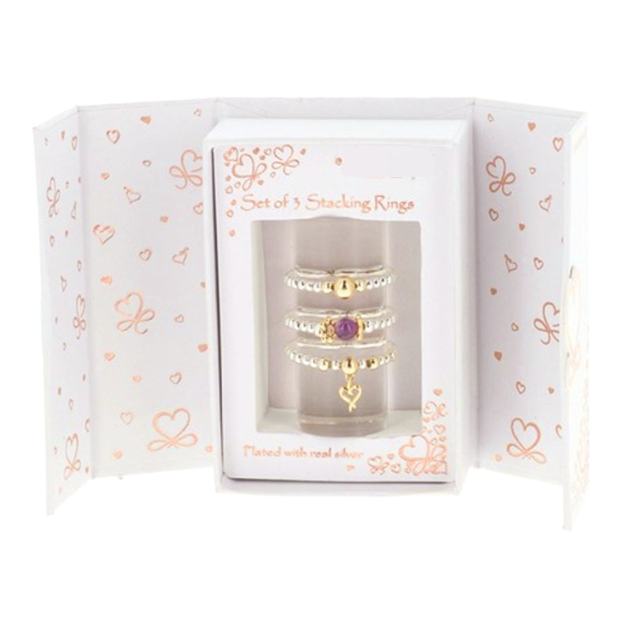 Plated with REAL Silver & Gold Stacking Rings-Heart