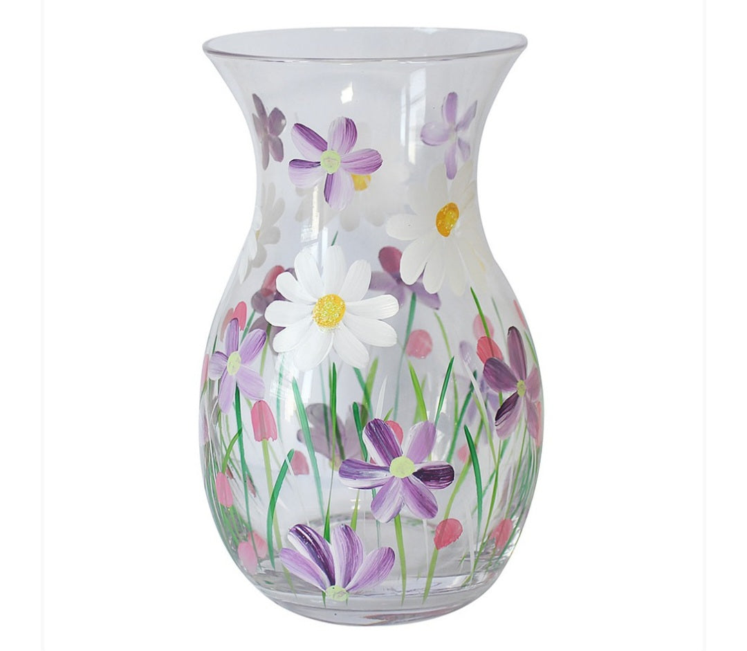 Daisy Hand Painted Glass Vase-Gift Boxed