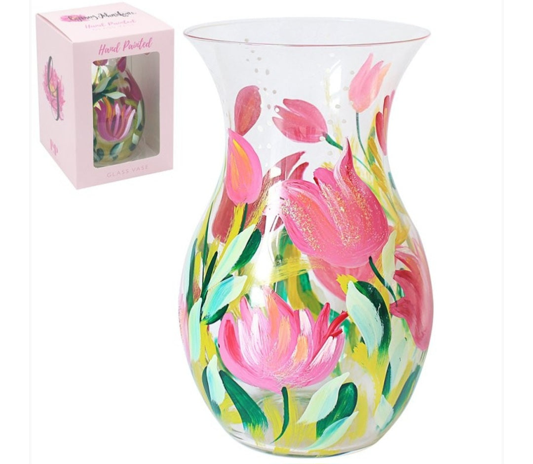 Rose Hand Painted Glass Vase-Gift Boxed