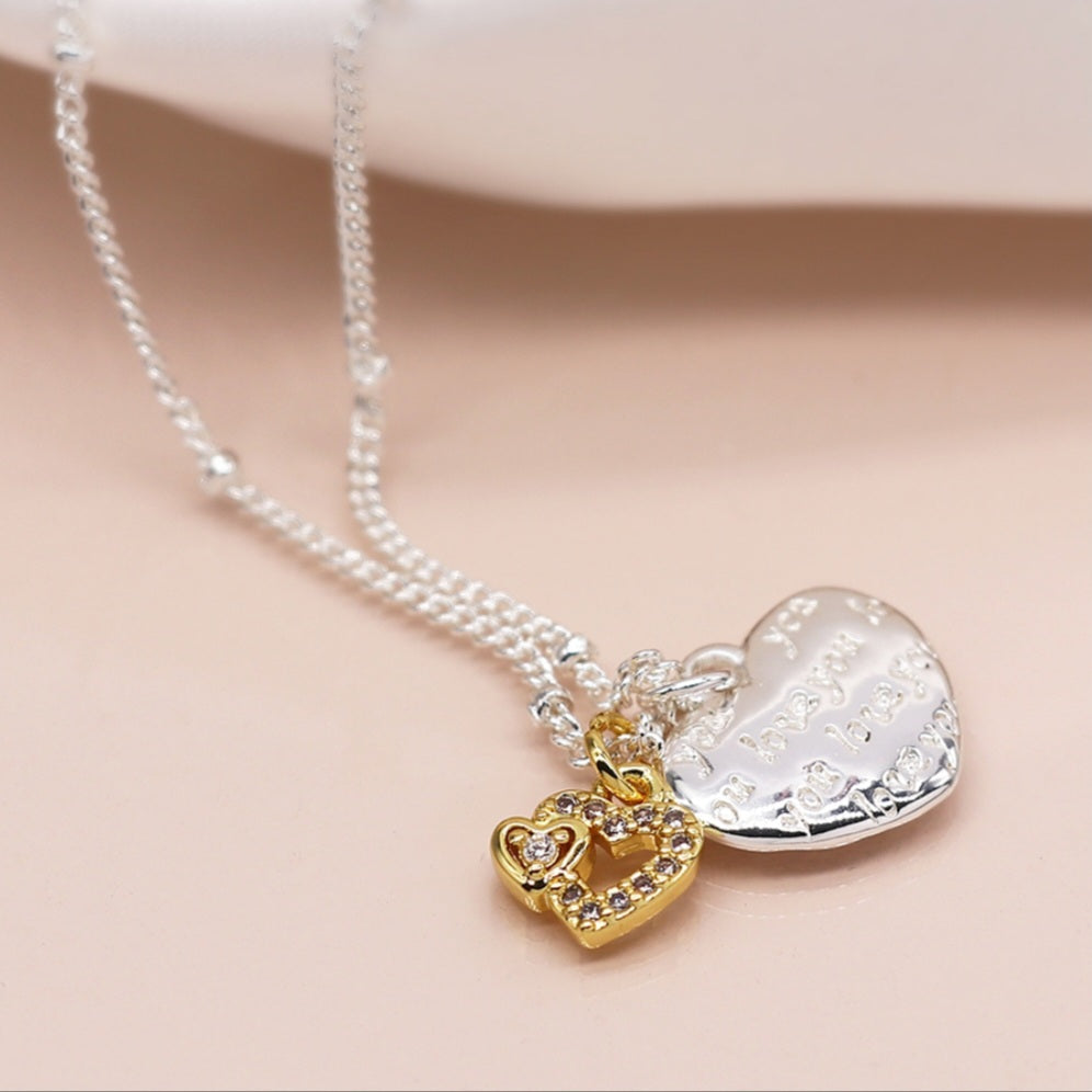 POM Peace of Mind. Gold & Silver Plated Heart & Charm necklace