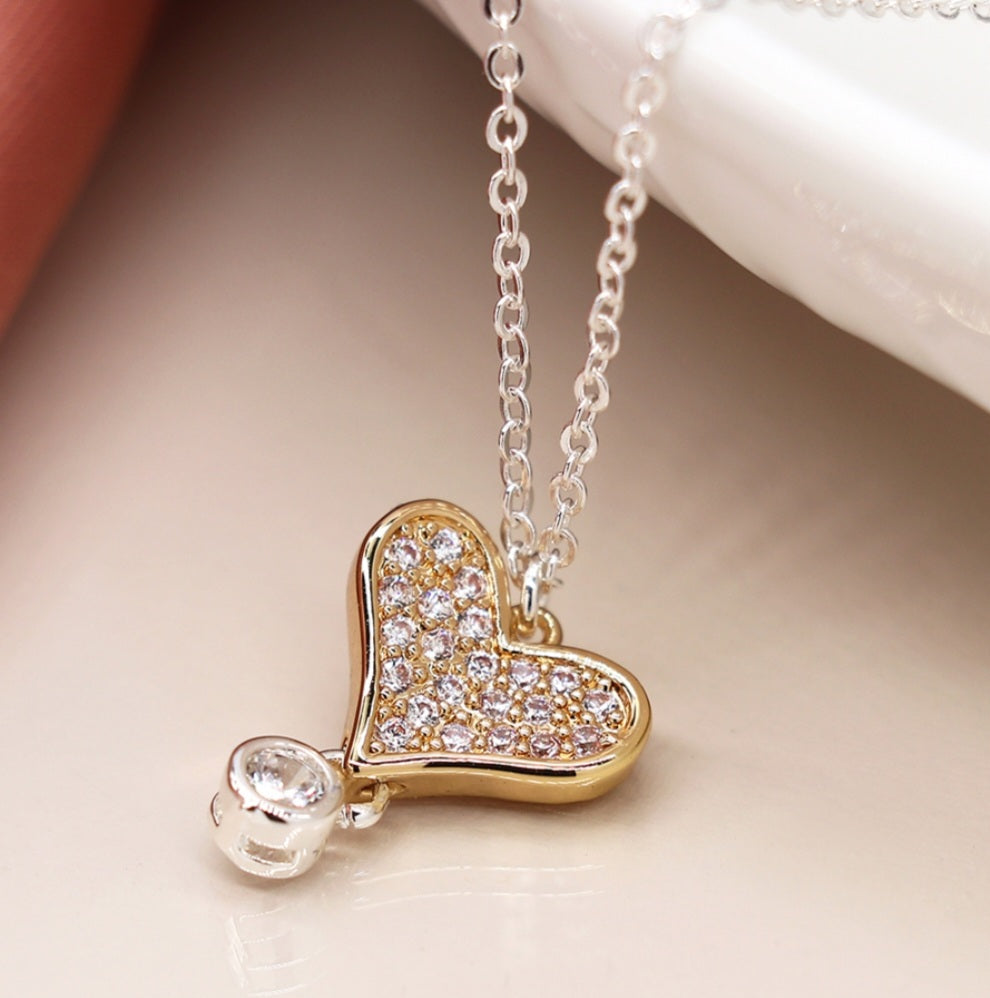 POM925 Gold Plated Crystal Heart Necklace