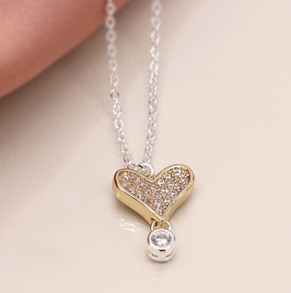 POM925 Gold Plated Crystal Heart Necklace