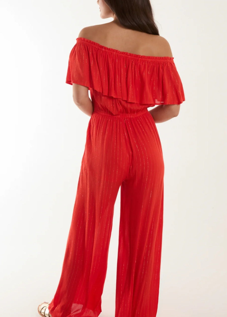 **SALE ** Topicana Red & Gold Bardot Jumpsuit-Various Sizes