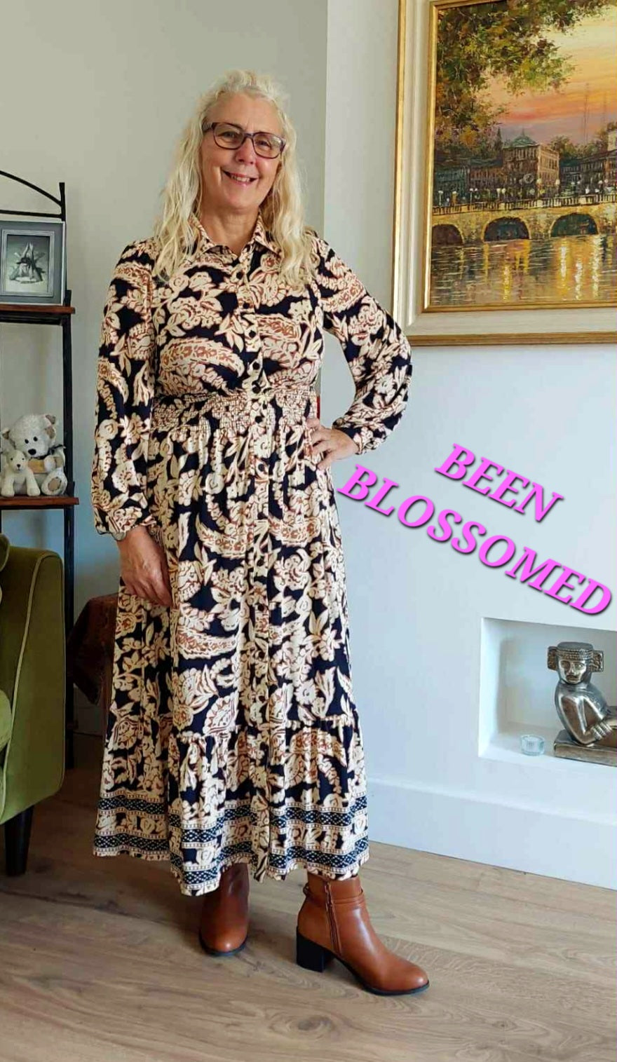 The Ivy-Autumn Cream & Black Maxi/Midi Shirt Dress Various Sizes 8-18