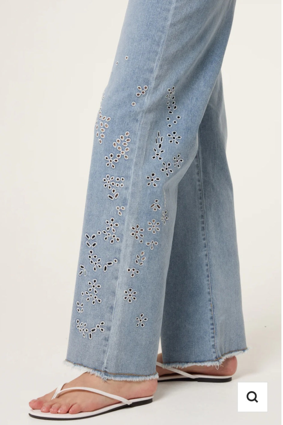 Blue Lazer Cut Daisy Embroidered Stretch Jeans