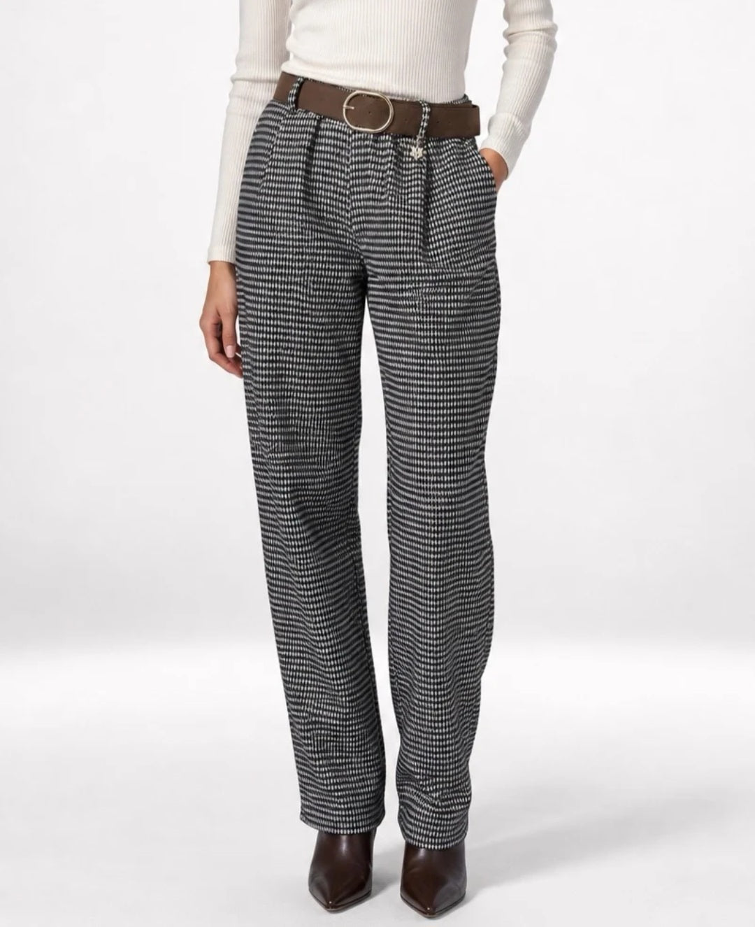 Gingham Black Checked Stretchy Trousers 8-14