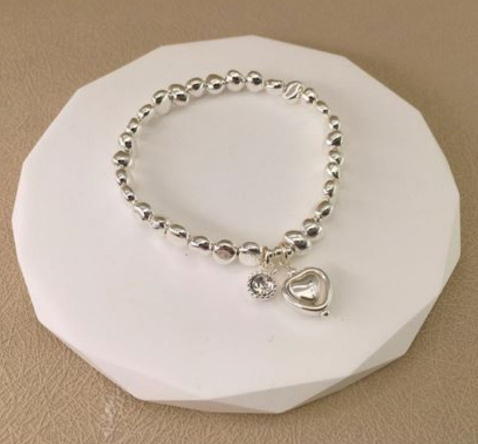 Love Heart & Crystal Nugget Bracelet