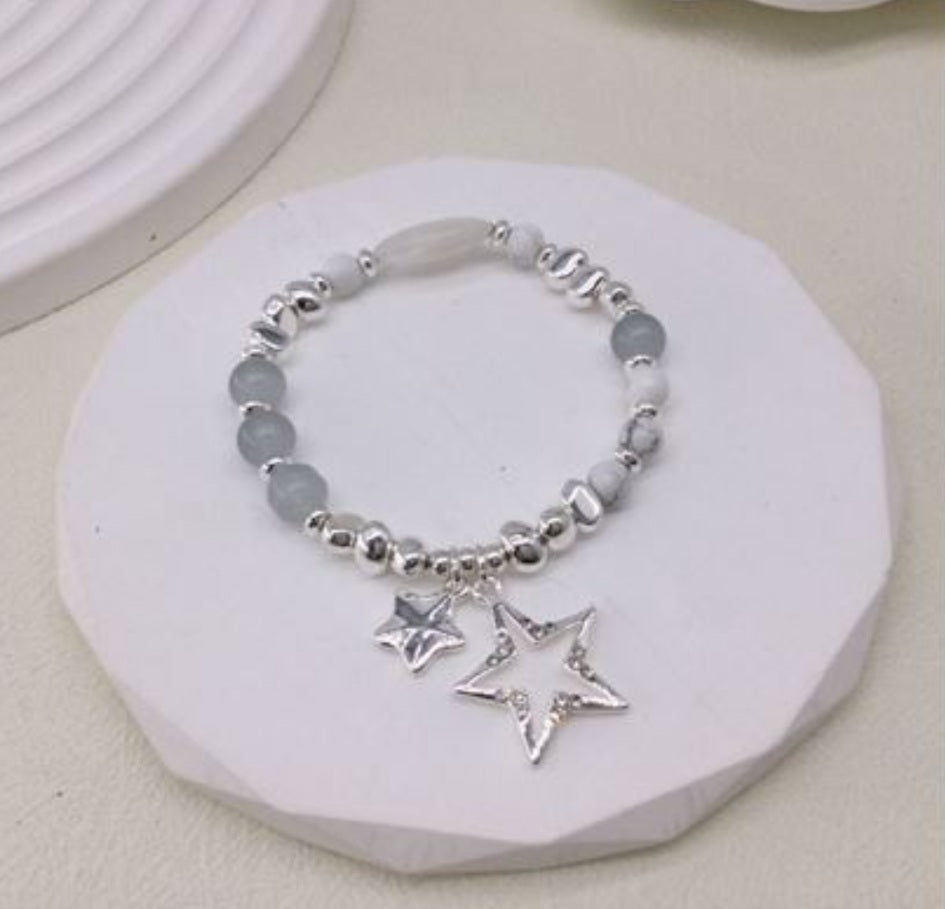 Grey and Silver Double Star Bracelet