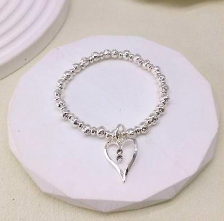 Diamante Love Heart Charm Bracelet