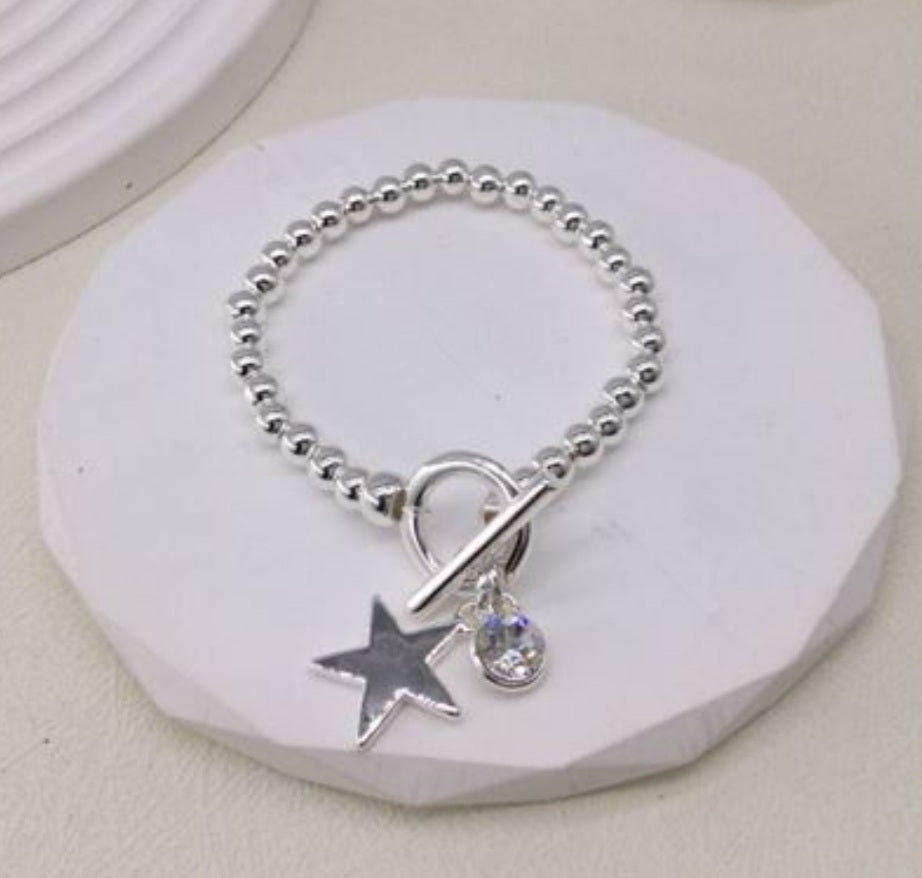 Star Charm & Crystal T bar Nugget Bracelet